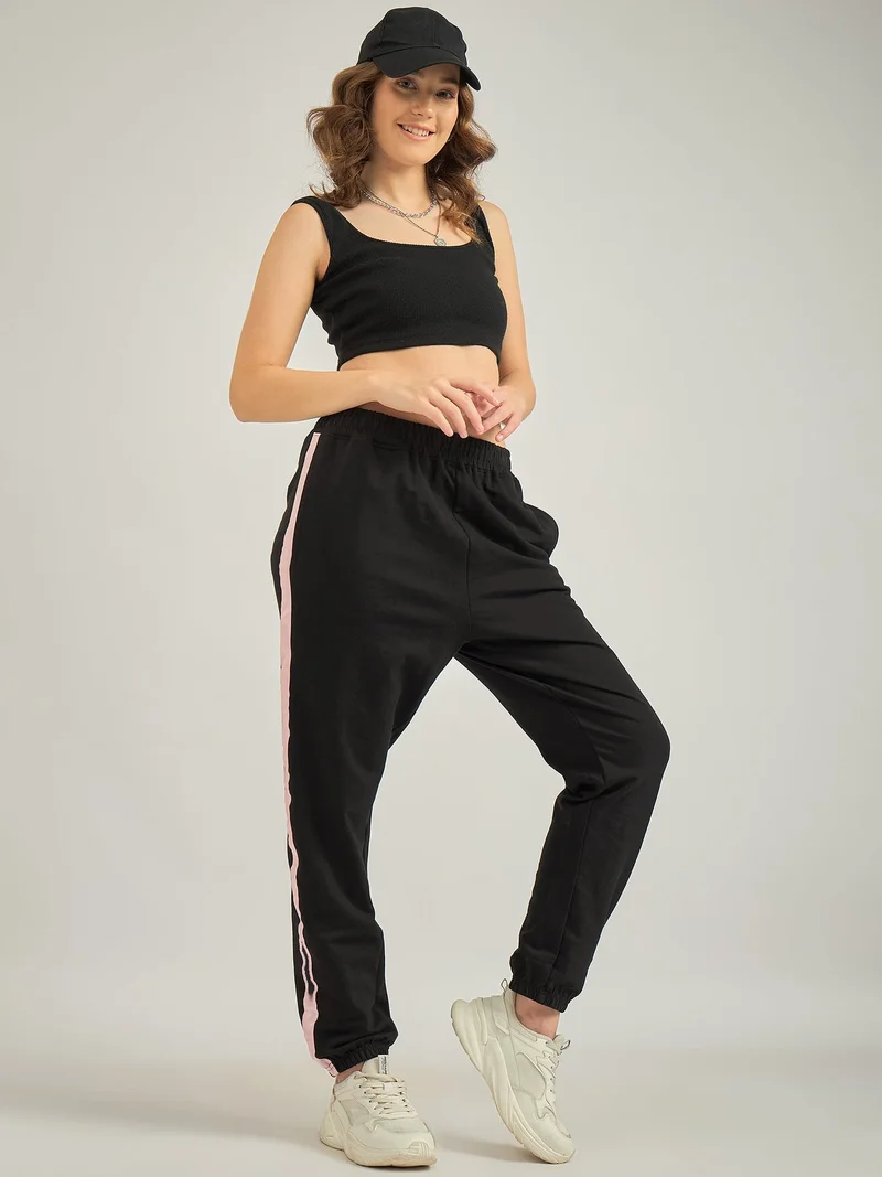 OUTZIDR Black Side Tape Printed Sweatpants